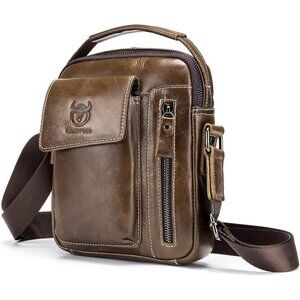 💫 Lukzijaes Leather Genuine Men Brown Small Lightweight Sling Messenger Bag